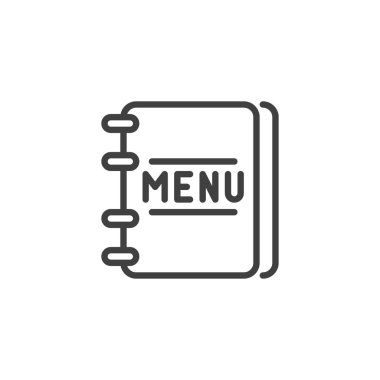 Restoran menüsü çizgisi simgesi. Mobil konsept ve web tasarımı için doğrusal biçim işareti. Kafe menüsü ana hatlı vektör simgesi. Sembol, logo çizimi. Vektör grafikleri