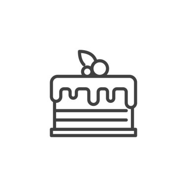 Cake with cherry line icon. linear style sign for mobile concept and web design. Cake outline vector icon. Symbol, logo illustration. Vector graphics