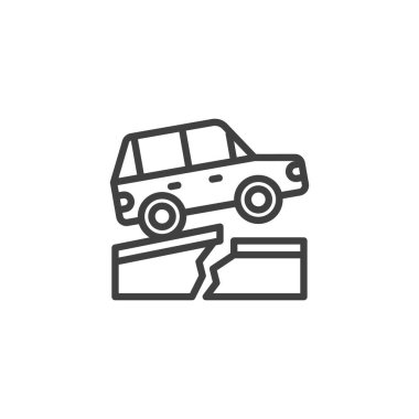 Earthquake car damage line icon. linear style sign for mobile concept and web design. Cracked road outline vector icon. Symbol, logo illustration. Vector graphics