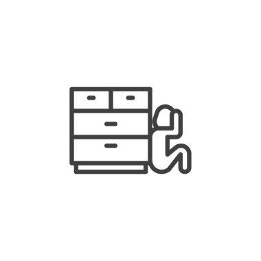 Man and cupboard line icon. linear style sign for mobile concept and web design. Earthquake safety instruction outline vector icon. Symbol, logo illustration. Vector graphics