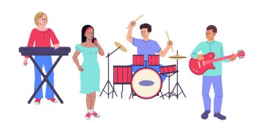 Music band vector illustration. Musician profession concept. Flat style design. Colorful graphics