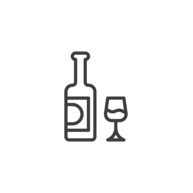 Bottle wine and glass line icon. linear style sign for mobile concept and web design. Wineglass and bottle outline vector icon. Symbol, logo illustration. Vector graphics