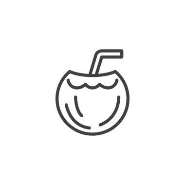 Coconut cocktail line icon. linear style sign for mobile concept and web design. Tropical cocktail outline vector icon. Symbol, logo illustration. Vector graphics