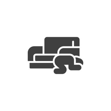 Earthquake safety instruction vector icon. filled flat sign for mobile concept and web design. Man and sofa glyph icon. Symbol, logo illustration. Vector graphics