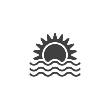 Sunset and sea waves vector icon. Sunrise filled flat sign for mobile concept and web design. Sun and ocean waves glyph icon. Symbol, logo illustration. Vector graphics