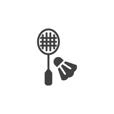 Badminton racket and shuttlecock vector icon. filled flat sign for mobile concept and web design. Badminton game glyph icon. Symbol, logo illustration. Vector graphics