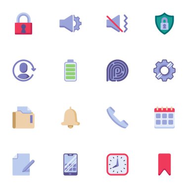 UI outline icons set, User interface line vector symbol collection, linear colorful pictogram pack. Signs, logo illustration, Set includes icons as battery charge, phone call, notification, calendar