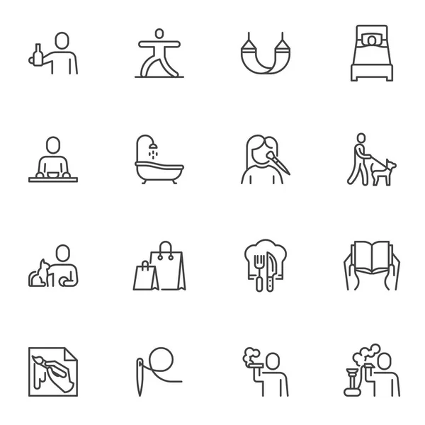 Recreation and relaxation line icons set, outline vector symbol collection, linear style pictogram pack. Signs, logo illustration. Set includes icons as book reading, smoking, sleeping, shopping