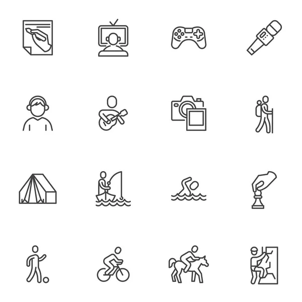Hobby and recreation line icons set, outline vector symbol collection, linear style pictogram pack. Signs, logo illustration. Set includes icons as hiking, camping, sport, gaming, fishing, playing