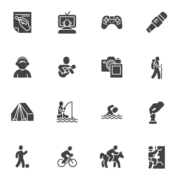 Hobby and recreation vector icons set, modern solid symbol collection, filled style pictogram pack. Signs, logo illustration. Set includes icons as hiking, camping, sport, gaming, fishing, playing