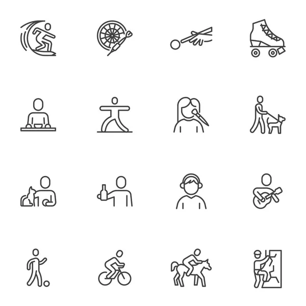 Recreation and hobby line icons set, outline vector symbol collection, linear style pictogram pack. Signs, logo illustration. Set includes icons as climbing, guitar playing, walking, surfing, sport