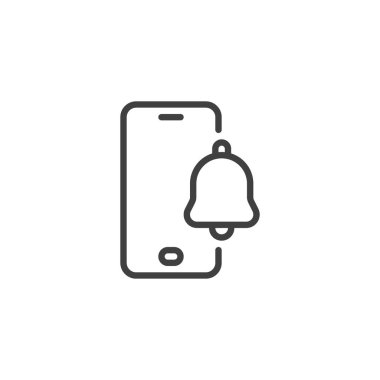 Cell Phone notification line icon. linear style sign for mobile concept and web design. Phone and bell outline vector icon. Symbol, logo illustration. Vector graphics