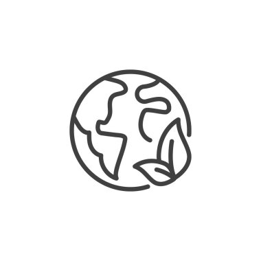 Earth ecology line icon. linear style sign for mobile concept and web design. Earth and leaves outline vector icon. Symbol, logo illustration. Vector graphics