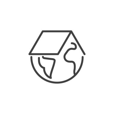 Home planet line icon. linear style sign for mobile concept and web design. Earth globe with roof outline vector icon. Symbol, logo illustration. Vector graphics