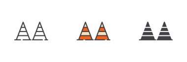 Traffic cone different style icon set. Line, glyph and filled outline colorful version, outline and filled vector sign. Symbol, logo illustration. Vector graphics