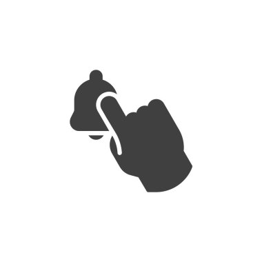 Alarm çanı vektör simgesine bas. Mobil konsept ve web tasarımı için düz tabela. Çan uyarı simgesine elle dokunmak. Sembol, logo çizimi. Vektör grafikleri