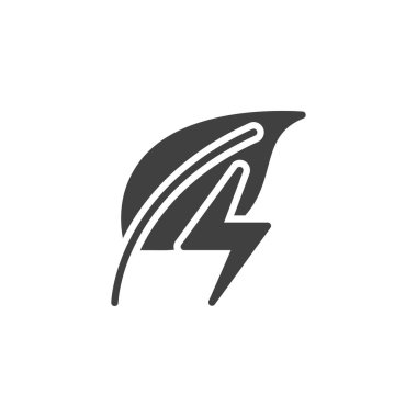 Yeşil enerji vektör simgesi. Mobil konsept ve web tasarımı için düz tabela. Yaprak ve şimşek sembolü. Sembol, logo çizimi. Vektör grafikleri