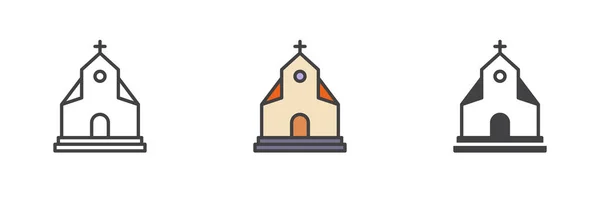 Iglesia Edificio Icono Estilo Diferente Conjunto Línea Glifo Contorno Rellenado — Vector de stock