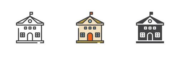 Шкільна Будівля Іншого Стилю Набору Піктограм Лінія Гліф Заповнений Контур — стоковий вектор