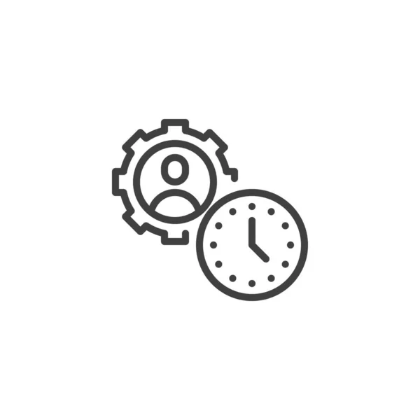 Ikon Garis Manajemen Diri Orang Dengan Clock Gear Tanda Gaya - Stok Vektor