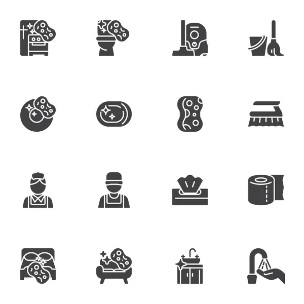 Набор Векторных Иконок Службы Очистки Современная Коллекция Сплошных Символов Заполненный — стоковый вектор