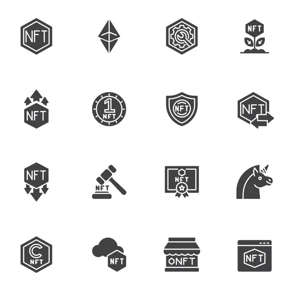Nft Technology Vector Icons Set Modern Solid Symbol Collection Filled — Stock Vector
