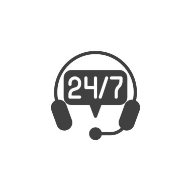 24 7 destek vektör simgesi. Mobil konsept ve web tasarımı için düz tabela. 24 7 müşteri hizmetleri simgesi. Sembol, logo çizimi. Vektör grafikleri