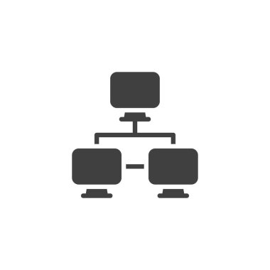 Yerel ağ sunucu vektör simgesi. Mobil konsept ve web tasarımı için düz tabela. Bilgisayar ağı bağlantı simgesi. Sembol, logo çizimi. Vektör grafikleri