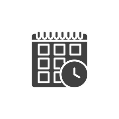 Zamanlama, takvim vektör simgesi. Takvim ve saat mobil konsept ve web tasarımı için düz tabela doldurdu. Tarih ve zaman sembolü. Sembol, logo çizimi. Vektör grafikleri