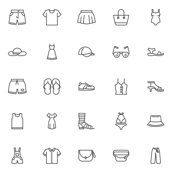Summer Clothes Accessories Line Icons Set Linear Style Symbols Collection — Stock Vector