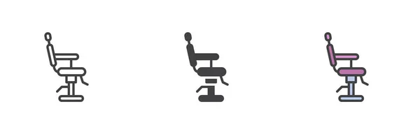 Barber Židle Jiný Styl Ikony Nastavit Čára Glyf Vyplněný Obrys — Stockový vektor