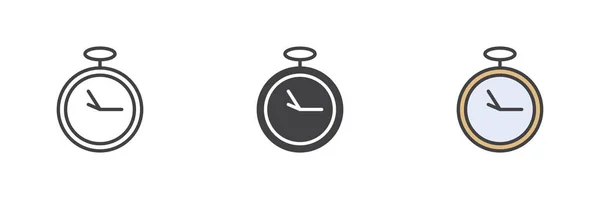 Relógio Redondo Conjunto Ícones Estilo Diferente Linha Glifo Contorno Preenchido — Vetor de Stock