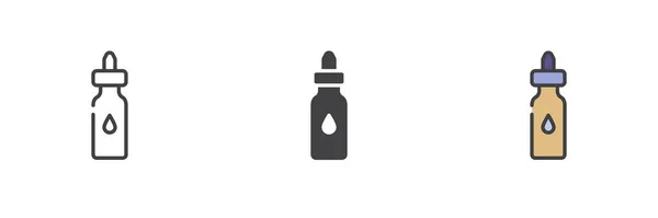 エッセンシャルオイルボトル異なるスタイルのアイコンセット グリフ 塗りつぶしのアウトラインのカラフルなバージョン アウトライン 塗りつぶしのベクトル記号 シンボル ロゴイラスト ベクトルグラフィックス — ストックベクタ