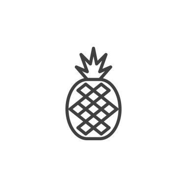 Yaprak çizgisi ikonlu ananas. Mobil konsept ve web tasarımı için doğrusal biçim işareti. Ananas meyvesi taslak vektör simgesi. Sembol, logo çizimi. Vektör grafikleri