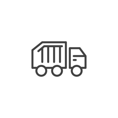 Çöp kamyonu çizgisi simgesi. Mobil konsept ve web tasarımı için doğrusal biçim işareti. Atık taşıma ana hatları vektör simgesi. Sembol, logo çizimi. Vektör grafikleri