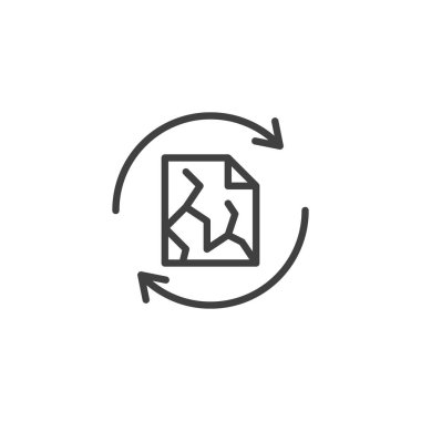 Kağıt atığı ikonu. Mobil konsept ve web tasarımı için doğrusal biçim işareti. Kağıt geri dönüşüm okları ana vektör simgesi. Sembol, logo çizimi. Vektör grafikleri