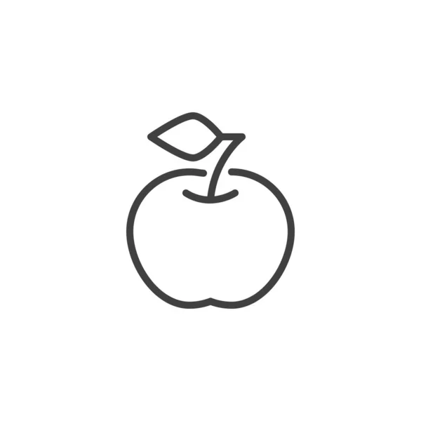 有叶线图标的苹果 移动概念和网页设计的线性风格标志 苹果水果轮廓矢量图标 标识插图 矢量图形 — 图库矢量图片
