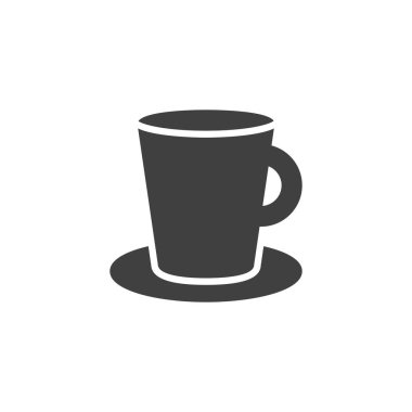 Çay fincanı ve çay tabağı vektör simgesi. Mobil konsept ve web tasarımı için düz tabela. Kahve içen sembol. Sembol, logo çizimi. Vektör grafikleri