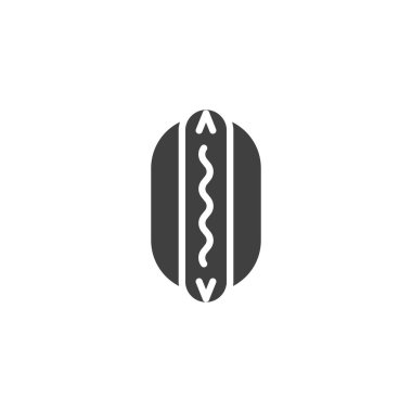Hot dog vektör simgesi. Mobil konsept ve web tasarımı için düz tabela. Frankfurter sandviç sembolü. Sembol, logo çizimi. Vektör grafikleri
