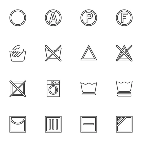 Set Icone Della Linea Istruzioni Lavanderia Collezione Simboli Vettoriali Confezione — Vettoriale Stock