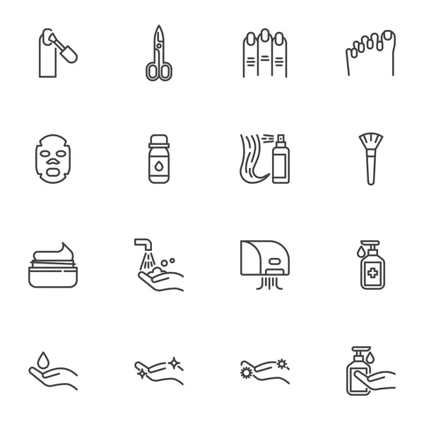 Set Iconos Línea Higiene Personal Colección Símbolos Vectoriales Manicura Pedicura — Vector de stock