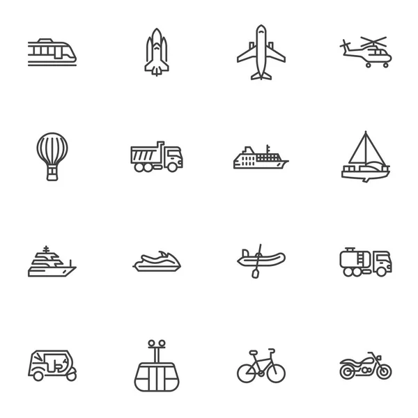 Conjunto Iconos Línea Transporte Vehículos Colección Símbolos Vectoriales Contorno Paquete — Vector de stock