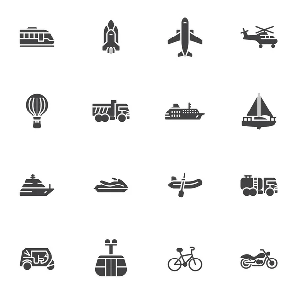 Transport Pojazdy Wektorowe Ikony Zestaw Nowoczesna Kolekcja Symboli Stałych Wypełniony — Wektor stockowy