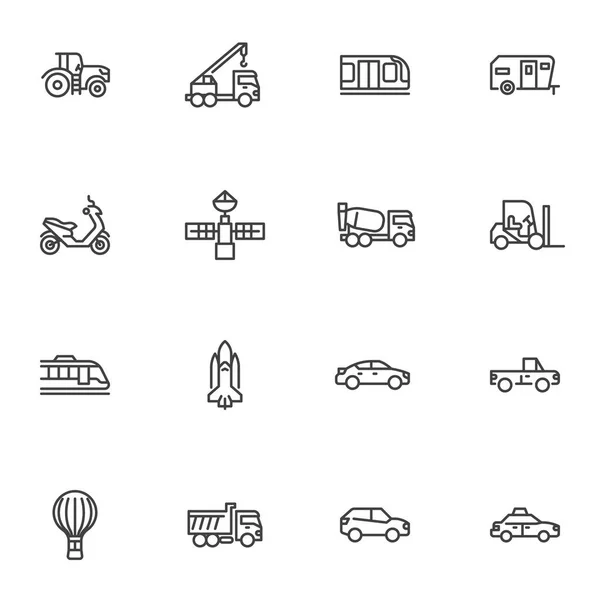 Ensemble Icônes Ligne Transport Collection Symboles Vectoriels Contour Paquet Pictogramme — Image vectorielle