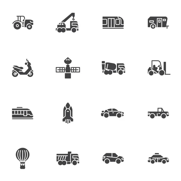 Transportation Vector Icons Set Modern Solid Symbol Collection Filled Style — Stock Vector