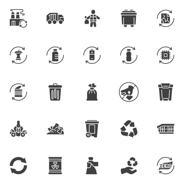 Set Icone Vettoriali Zero Rifiuti Moderna Collezione Simboli Solidi Confezione — Vettoriale Stock