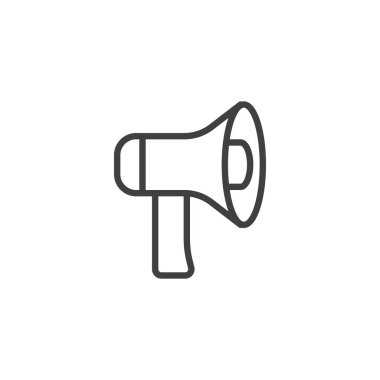 Megafon hattı simgesi. Mobil konsept ve web tasarımı için doğrusal biçim işareti. Bullhorn ana hatları vektör simgesi. Pazarlama sembolü, logo çizimi. Vektör grafikleri