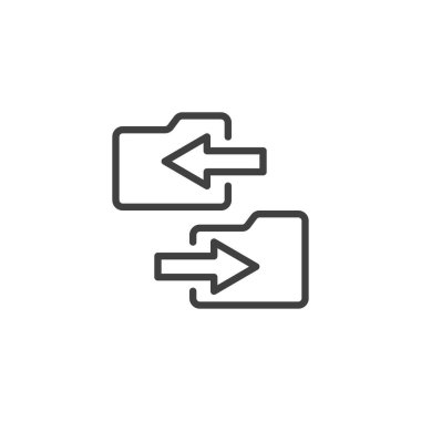 Veri aktarım hattı simgesi. Mobil konsept ve web tasarımı için veri senkronizasyonu doğrusal işareti. Dizinler ve oklar vektör simgesini çiziyor. Sembol, logo çizimi. Vektör grafikleri