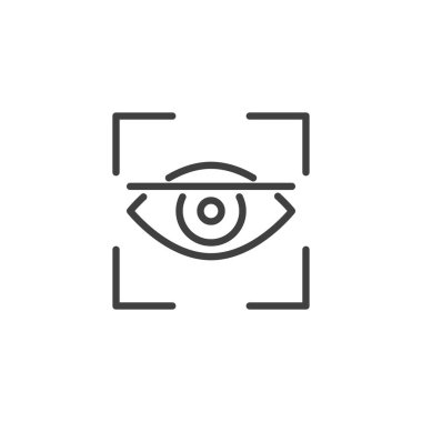 Göz biyometrik doğrulama çizgisi simgesi. Mobil konsept ve web tasarımı için doğrusal biçim işareti. Göz tanımlama taslak vektör simgesi. Sembol, logo çizimi. Vektör grafikleri