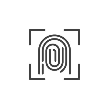 Parmak izi biyometrik doğrulama çizgisi simgesi. Mobil konsept ve web tasarımı için doğrusal biçim işareti. Parmak izi tanımlama taraması ana hatlı vektör simgesi. Sembol, logo çizimi. Vektör grafikleri